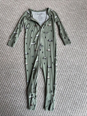 Brave Little Ones Trash Trucks Small Ribbed Zip Romper Ribbed Zip Romper Green